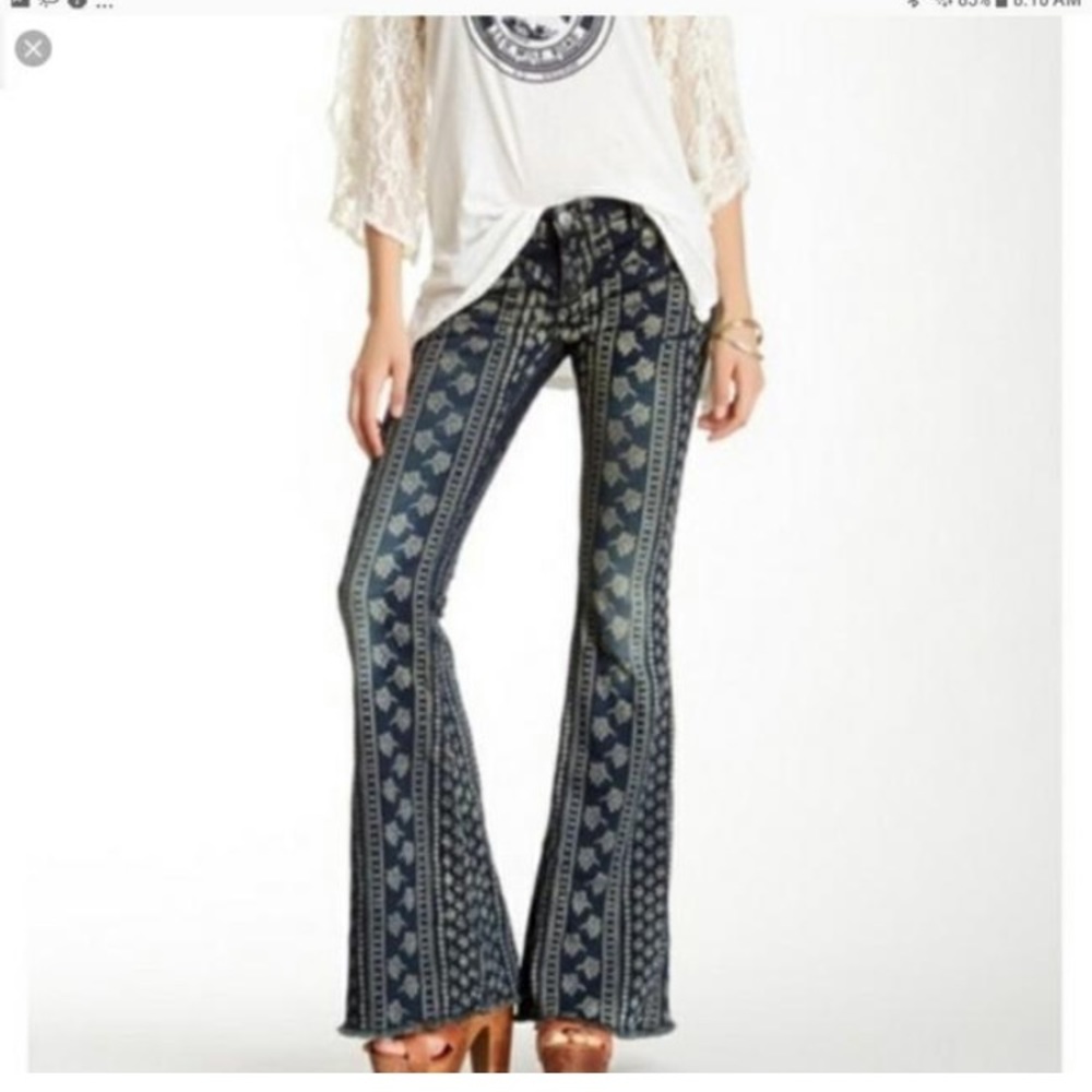 Free People Mantra Bali Print Flare Jeans